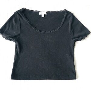 Topshop Laced Trim Ribbed Top Tee T Shirt size US 6 or Medium